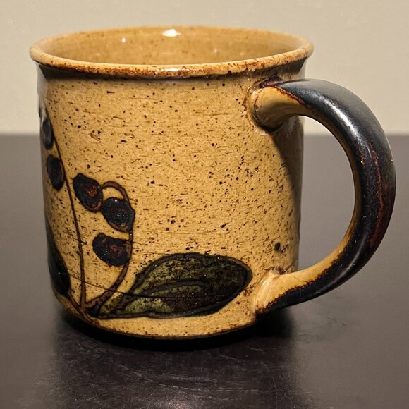 Vintage OTAGIRI JAPAN Floral Lily Flower Stoneware Mug w/ Brown Speckles ~ 1970s - Picture 6 of 11